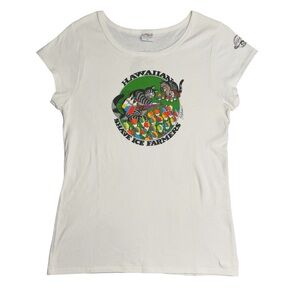 Crazy Shirts White Hawaiian Shave Ice Cat Tee Womens Size XL Cute Tourist Top